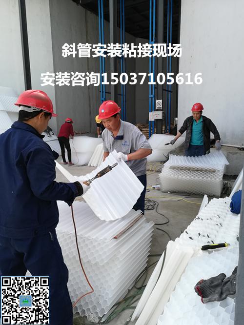 蜂窩斜管填料安裝粘接現(xiàn)場 蜂窩斜管填料安裝粘接現(xiàn)場